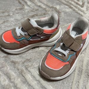 Zara Kids' Neon Coral and Brown Sneakers